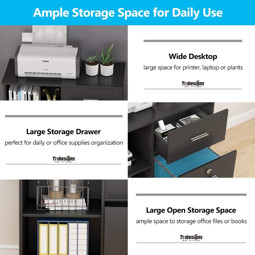2 Drawer File Cabinet with Lock, Mobile Lateral Filing Cabinet with Wheels and Shelves H778