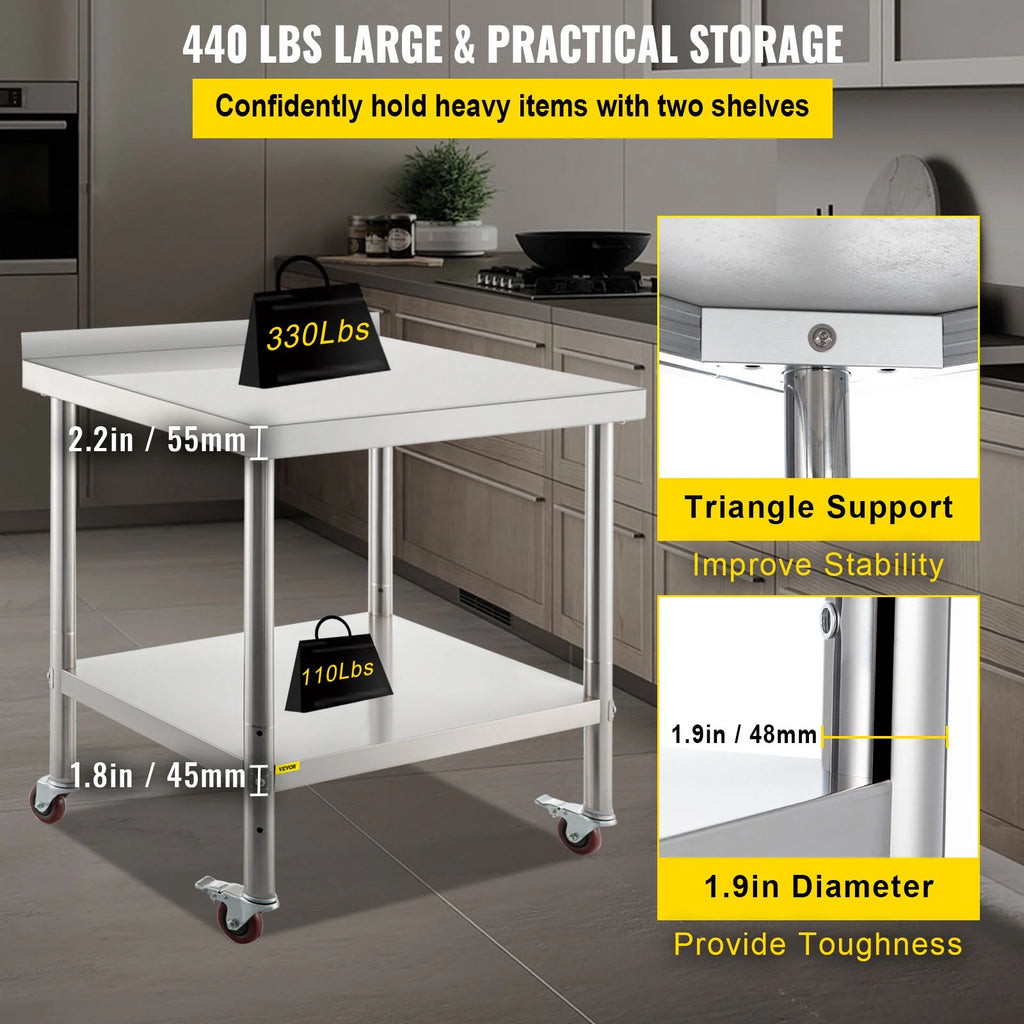Stainless Steel Prep Table with Backsplash and Casters F58808