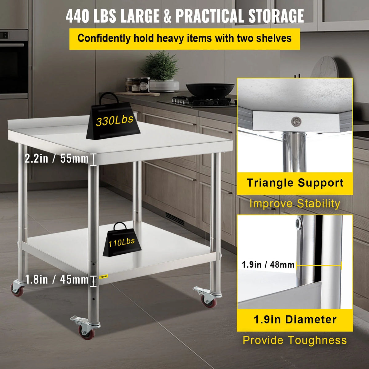 Stainless Steel Prep Table with Backsplash and Casters F58808