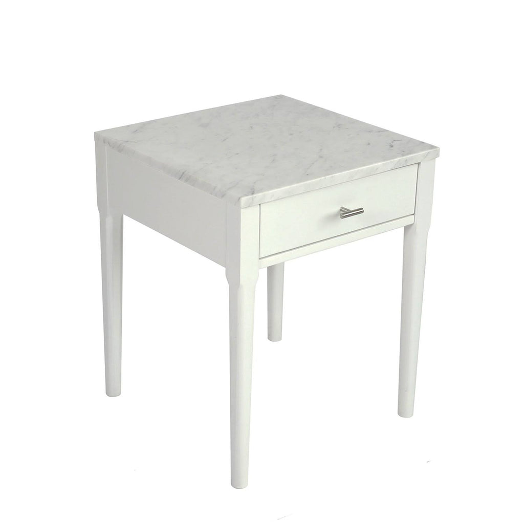18x22 Square Italian Carrara White Marble Side Table with Black Leg I326953