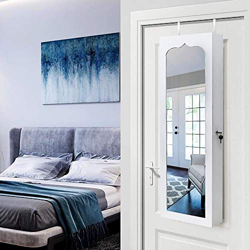 Jewelry Armoire with 8 LEDs, Lockable Large Storage Jewelry Cabinet, White C13189