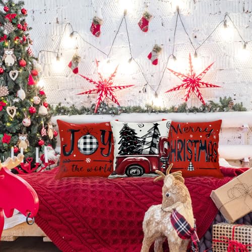 4pcs Christmas Pillow Covers 18x18 Inch Red Throw Case X438018