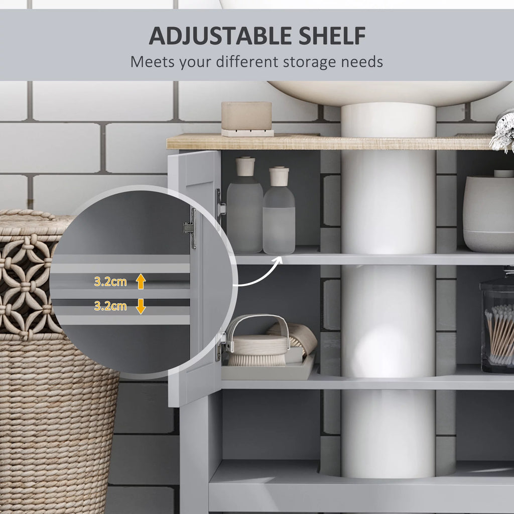 Gray Pedestal Sink Storage Cabinet with Adjustable Shelf V395226