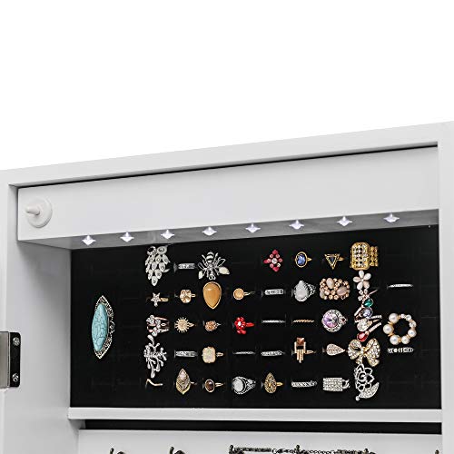 Jewelry Armoire with 8 LEDs, Lockable Large Storage Jewelry Cabinet, White C13189