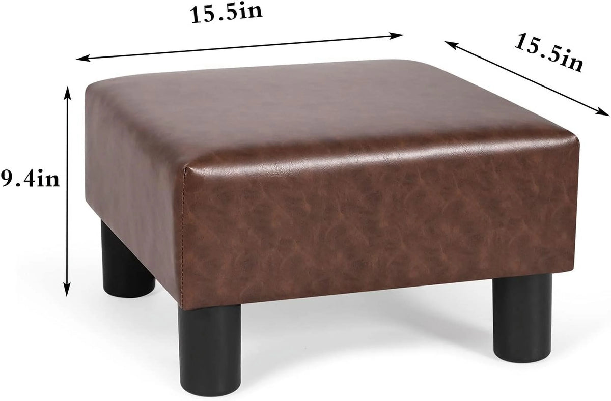 Dark Brown Faux Leather Square Footstool J75991