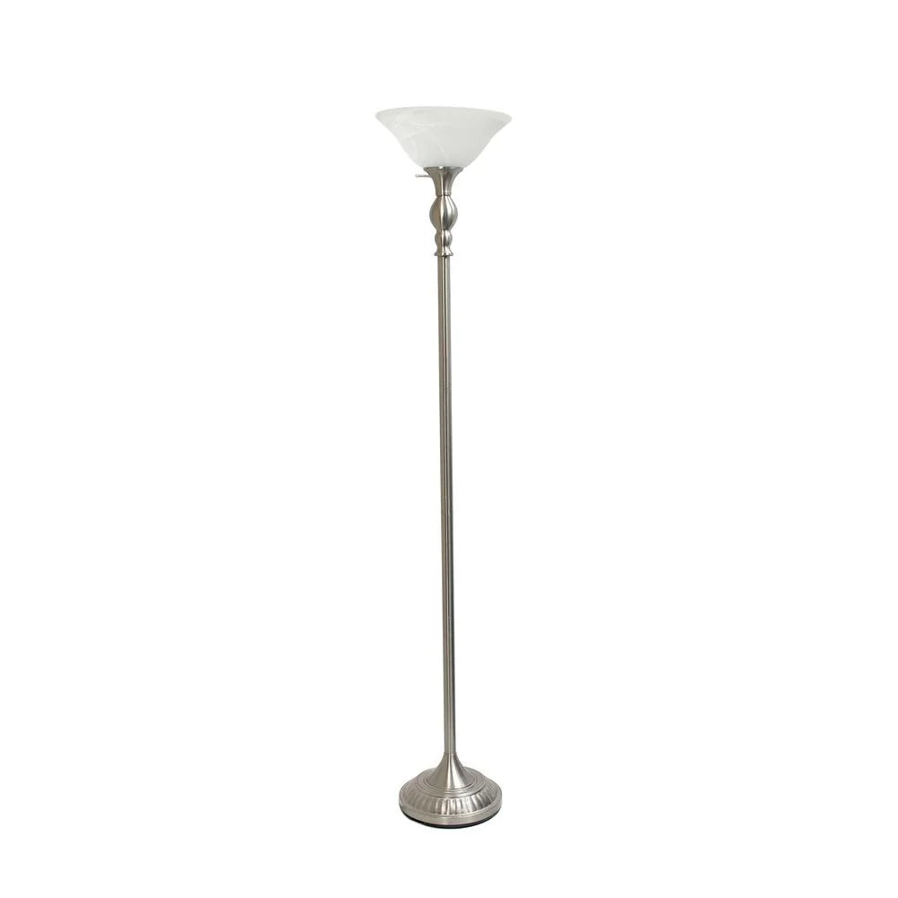 1 Light Brushed Nickel Torchiere Floor Lamp with White Glass Shade H857