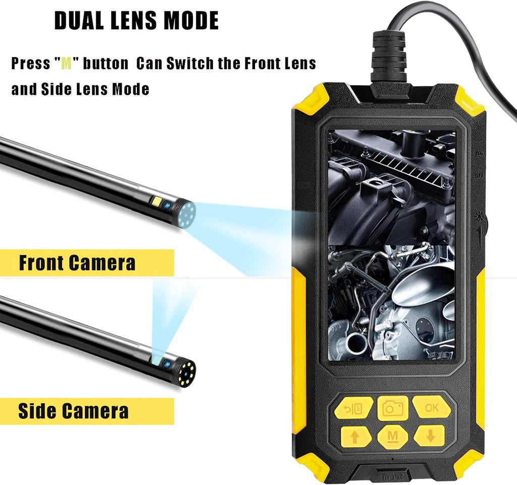 Dual Lens Borescope Inspection Camera with LED Light, 1080P HD Endoscope Camera, 4.5 IPS Screen, IP68 Waterproof 8mm Camera, 16.4ft Flexible Cable J72821