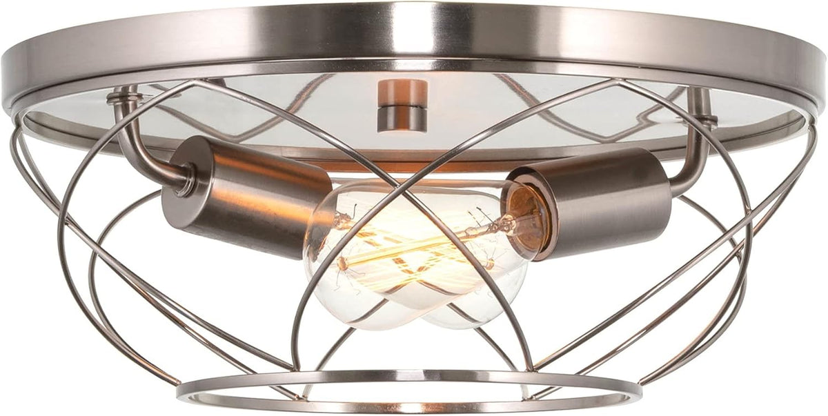 Brushed Nickel Finish 2-Light Flush Mount Ceiling Light S463494