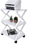White 3 Tiers Printer Stand Cart with Storage Shelf on Wheels B623304