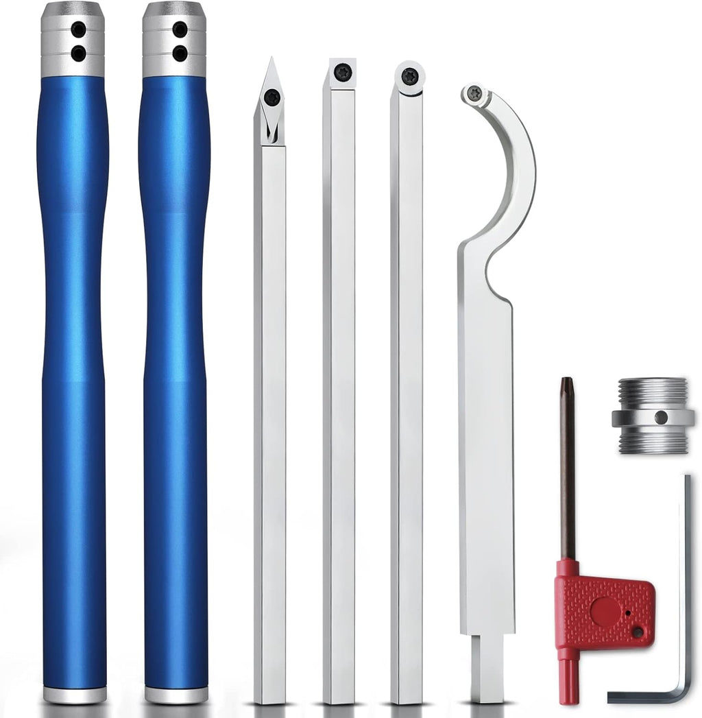 Carbide Lathe Turning Tools with Removable Handle and Adjustable Connector including Swan Neck Hollower, Rougher, Finisher V261294
