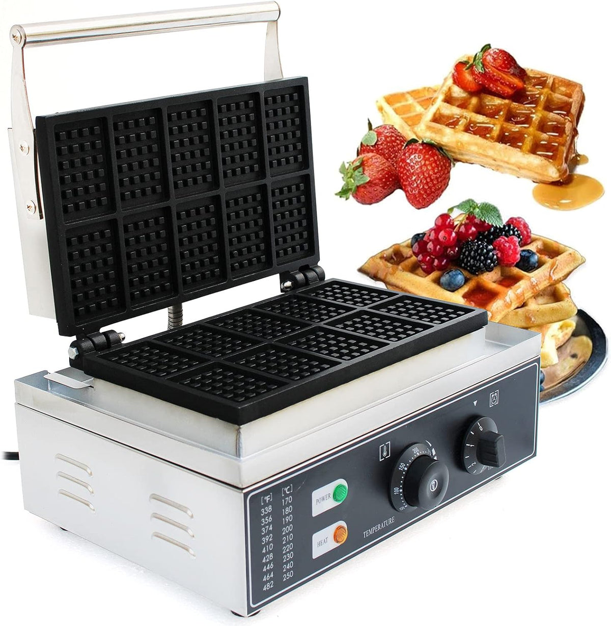 Square Waffle Iron, 10Pcs Nonstick Dual Heating Electric Waffle Machine E410