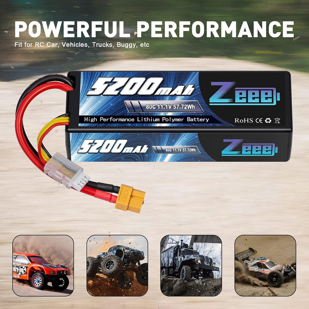 3S Lipo Battery 5200mAh 11.1V 80C with XT60 Connector Hard Case (2 Pack) W220