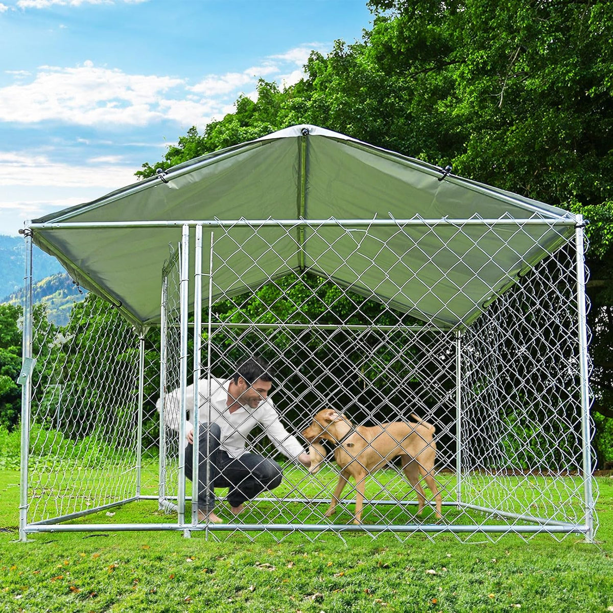 Heavy Duty Outdoor Dog Kennel with Waterproof Roof B72975