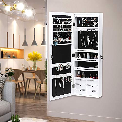 Jewelry Armoire with 8 LEDs, Lockable Large Storage Jewelry Cabinet, White C13189
