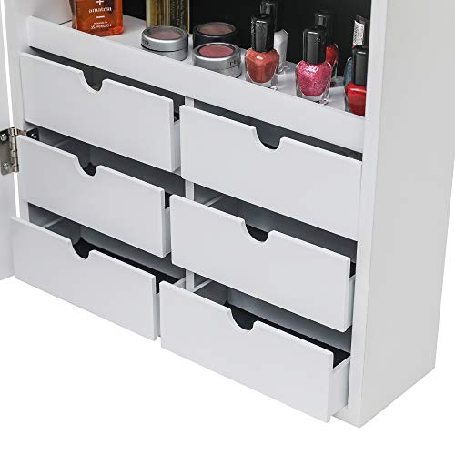 Jewelry Armoire with 8 LEDs, Lockable Large Storage Jewelry Cabinet, White C13189