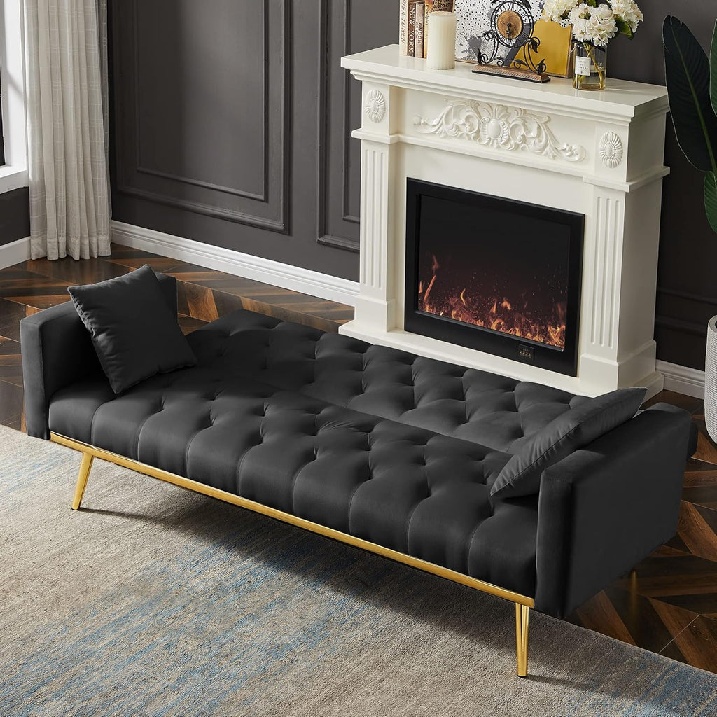 Black Convertible Folding Futon Sofa Bed L5068