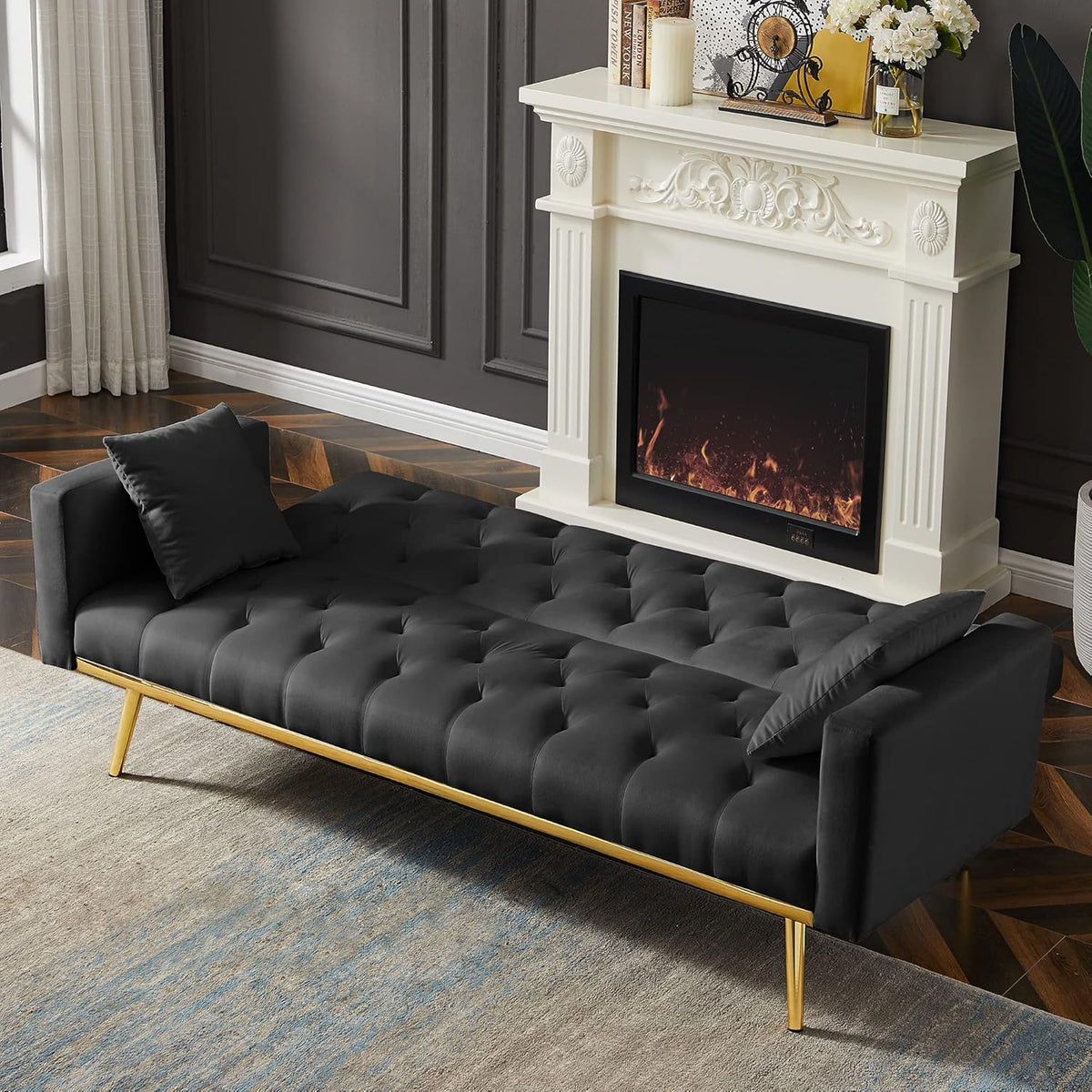 Black Convertible Folding Futon Sofa Bed L5068