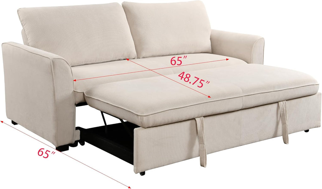 Beige Fabric Convertible Sleeper Sofa with Pull out Bed W598468
