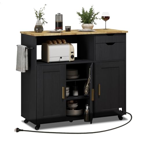 White Rolling Kitchen Island Cart with Drawer and Drop Leaf Countertop O830