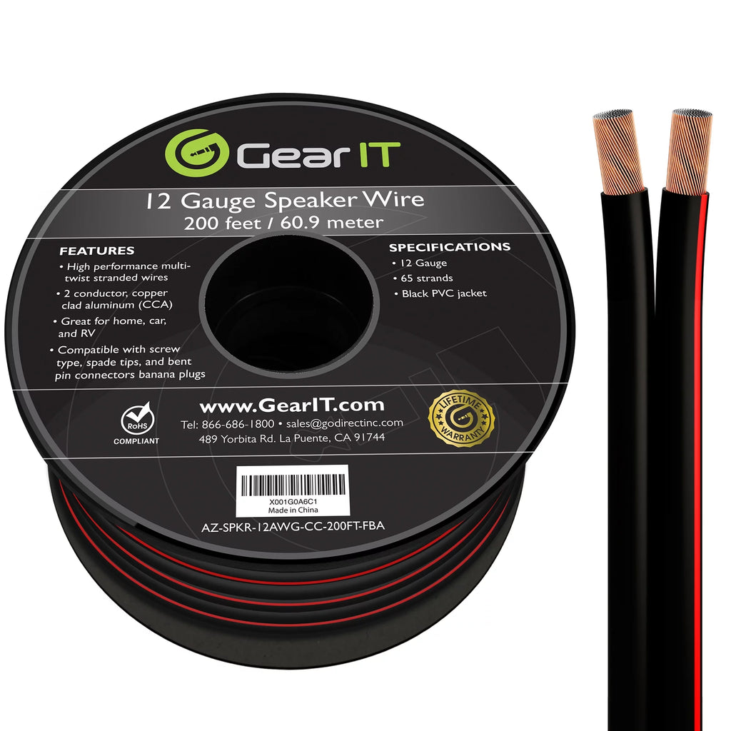 12 Gauge Copper Clad Aluminum Speaker Wire, Black 200 ft A234