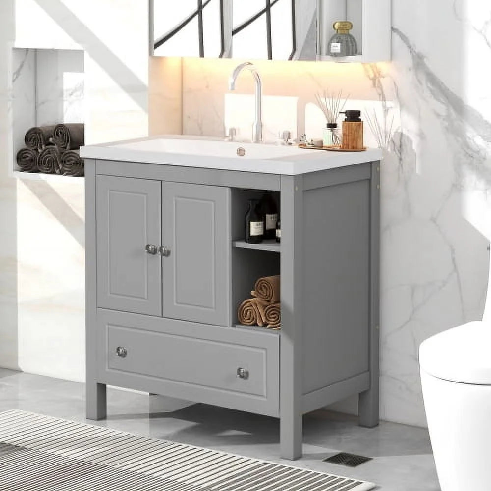 Grey Solid Wood Bathroom Vanity with Sink C972