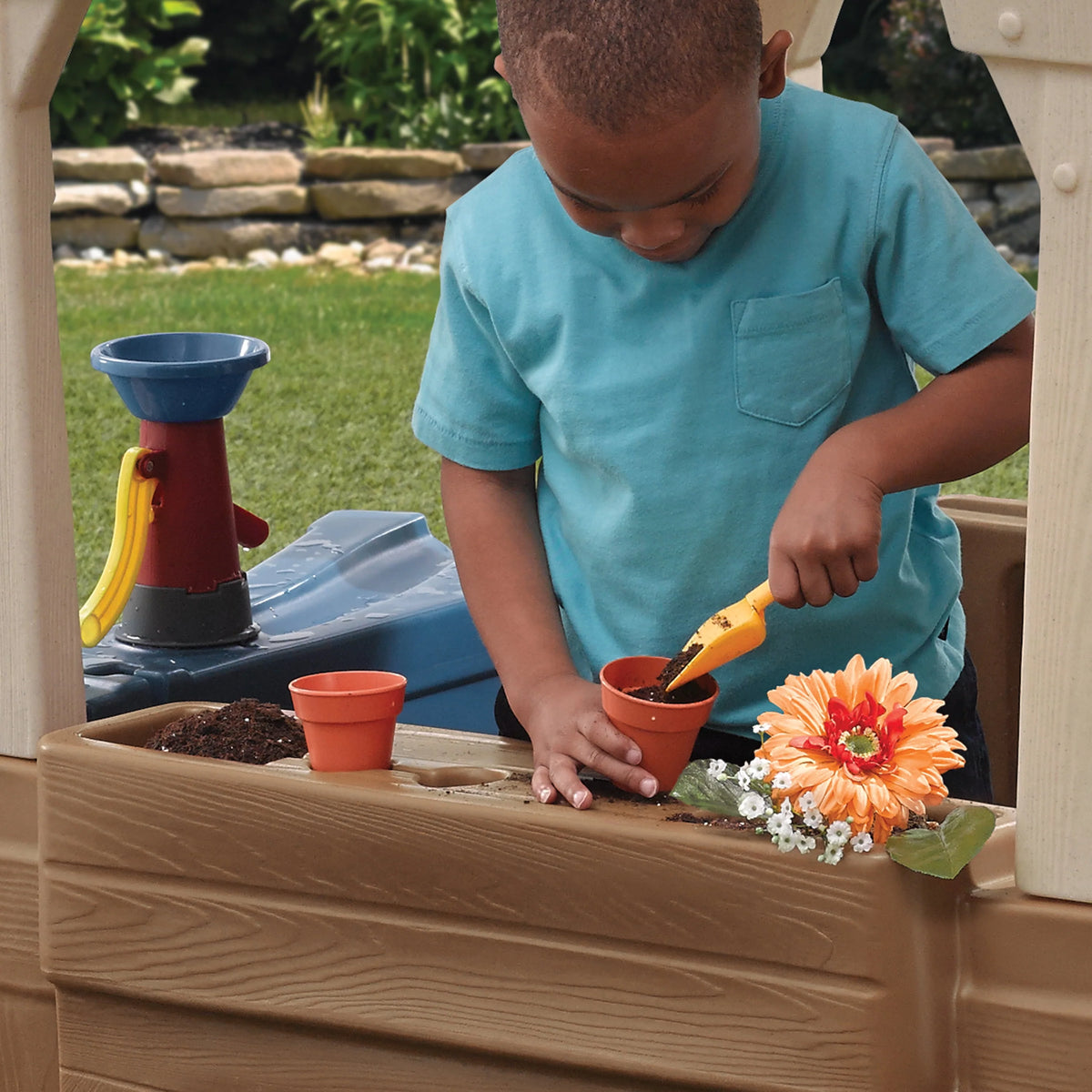 Brown Toddler Playhouse with Grill and Planter N965281