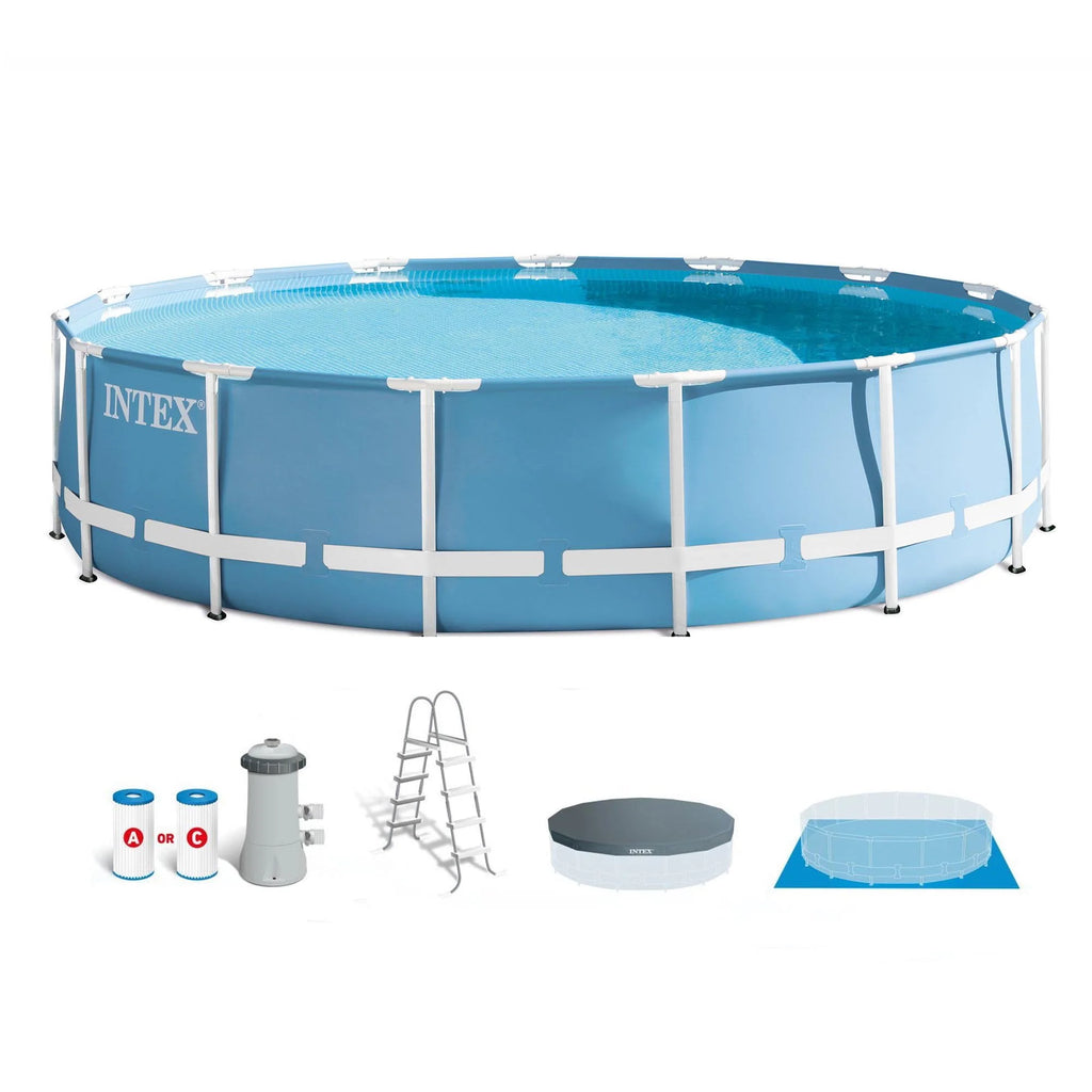 15 Feet x 48 Inches Prism Frame Swimming Pool Set with Ladder, Cover, and Pump O7203