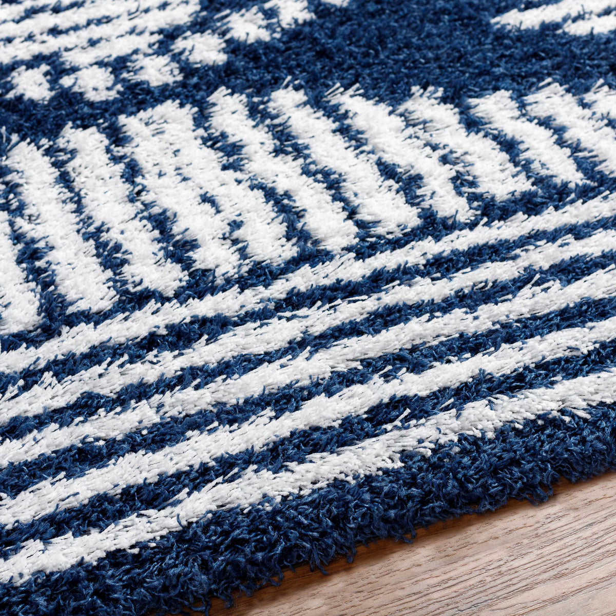 Blue Grey Off White Shag Area Rug Q327719