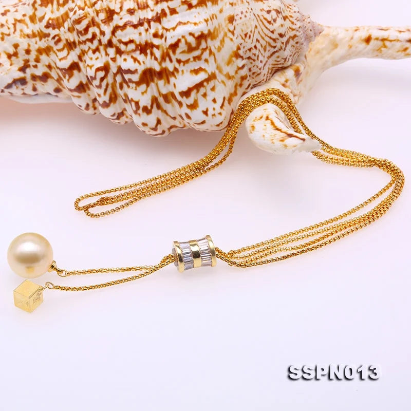 Genuine 13mm Round Golden South Sea Cultured Pearl Pendant Necklace 38" Q6171
