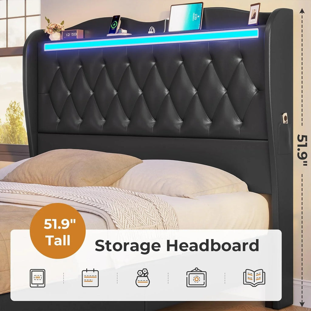 King Size Upholstered Platform Bed Frame with Tall Headboard K903963