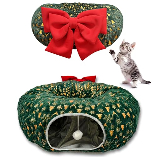 Green Plush Velvet Cat Tunnel with Ball Toy G59351