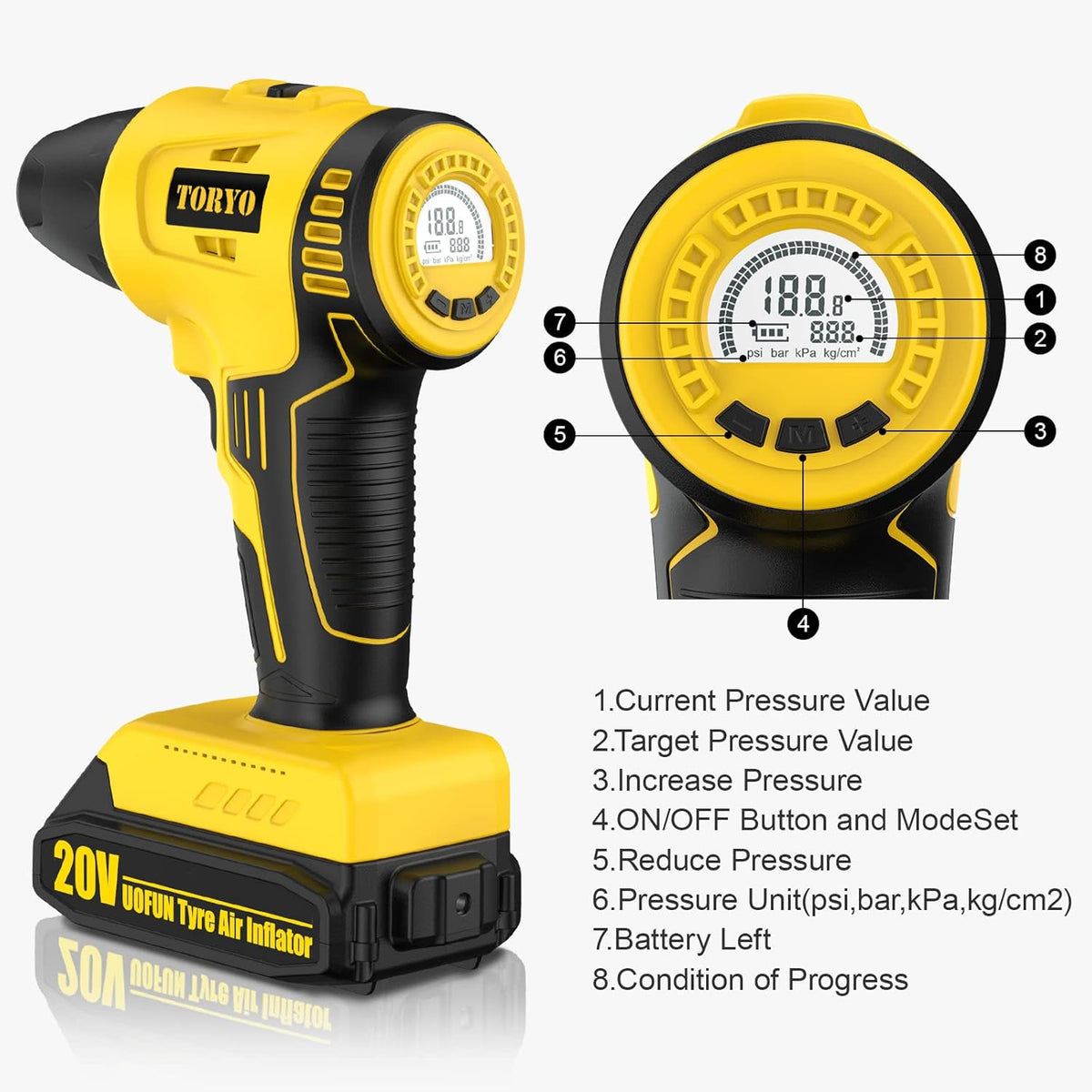 20V Cordless Tire Inflator Portable Air Compressor 150PSI I264