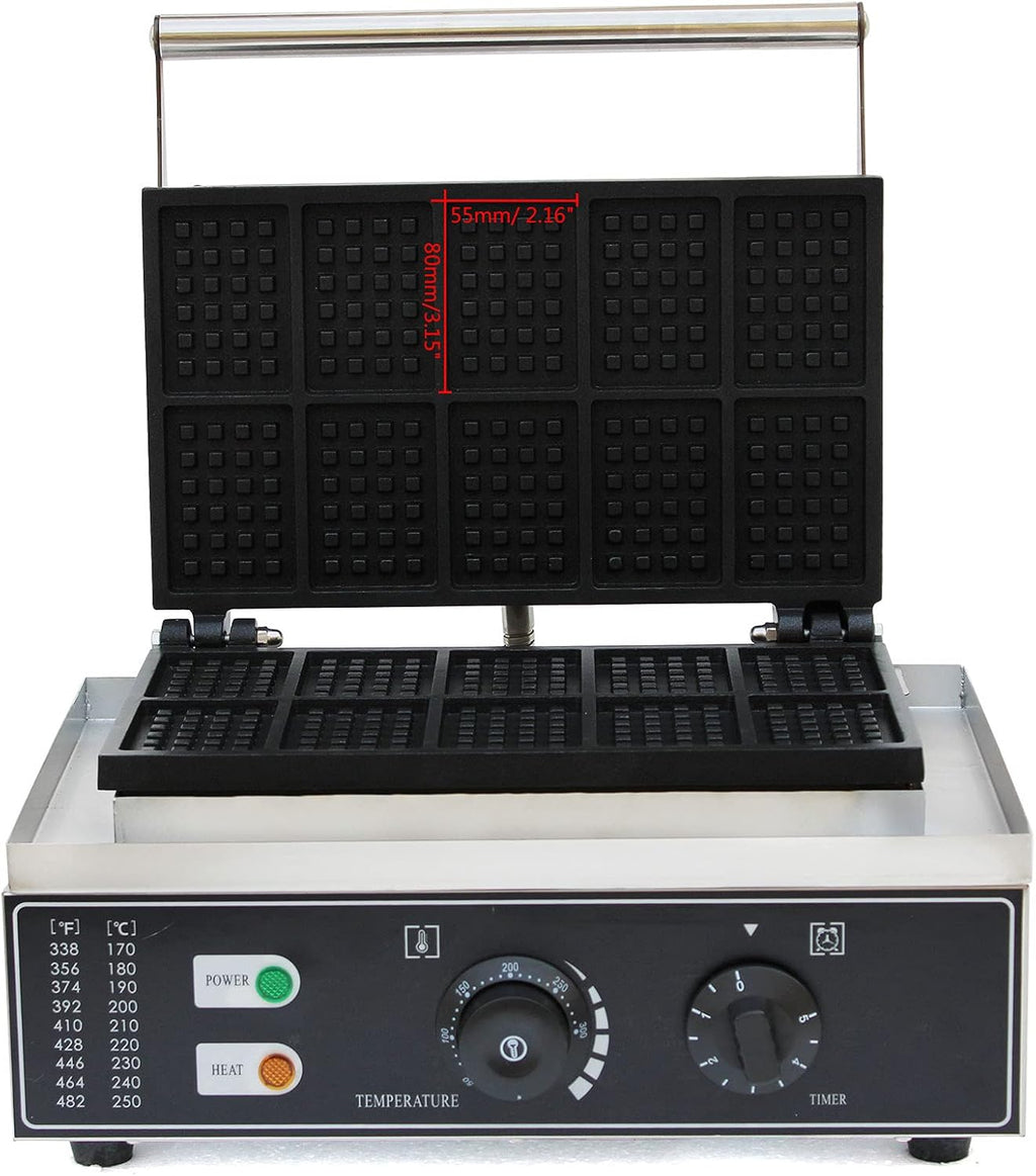 Square Waffle Iron, 10Pcs Nonstick Dual Heating Electric Waffle Machine E410