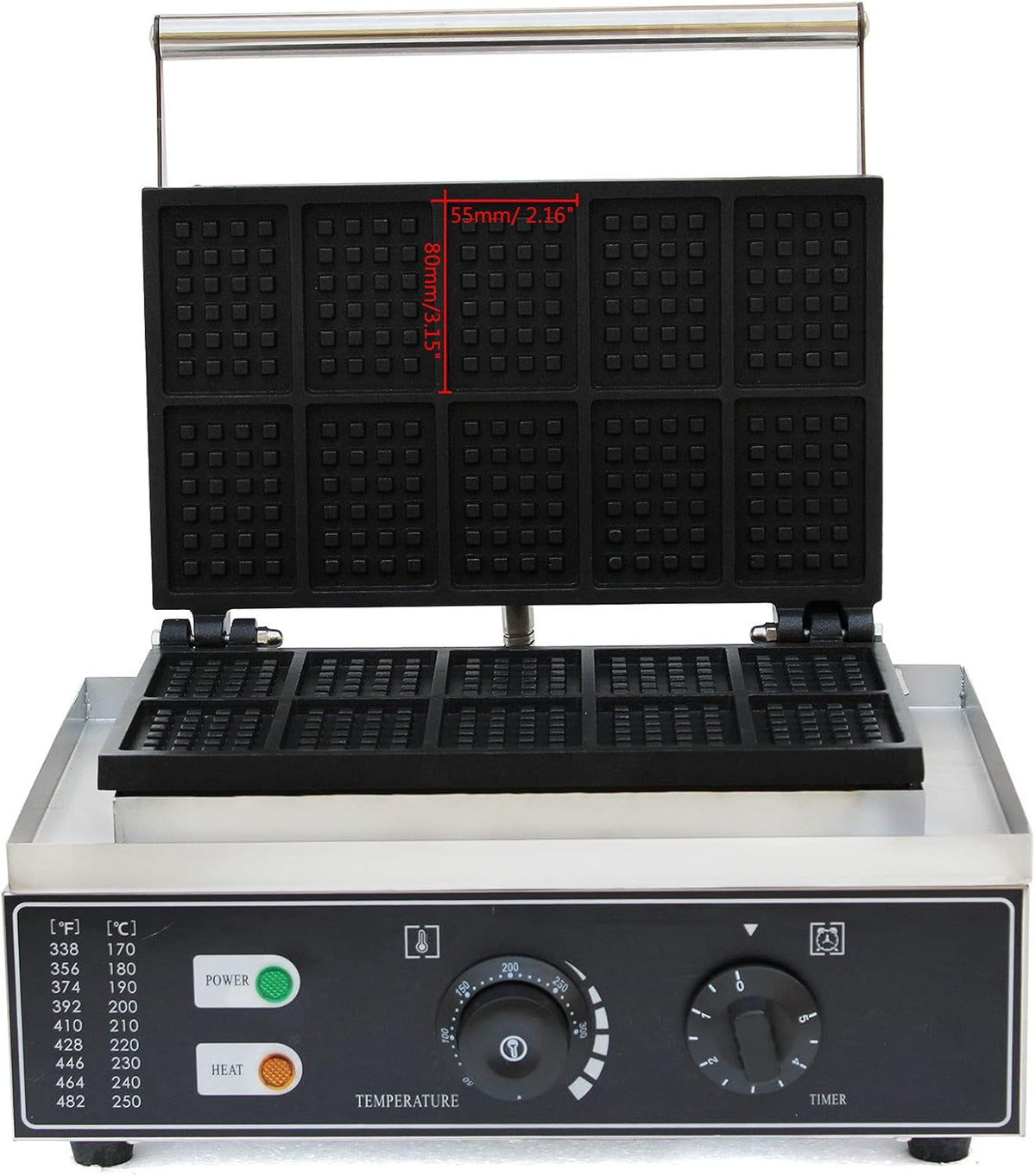 Square Waffle Iron, 10Pcs Nonstick Dual Heating Electric Waffle Machine E410