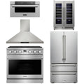 36 Gas Range, Range Hood, Refrigerator, Microwave and Wine Cooler E244