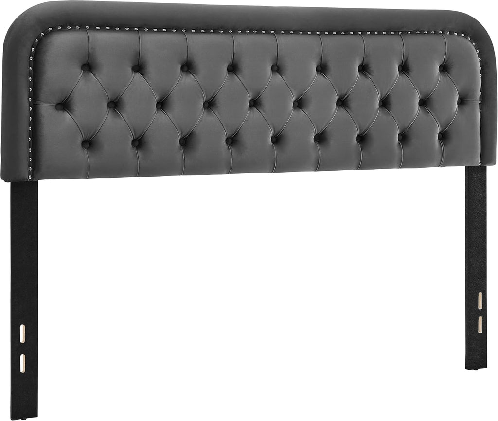 Grey Velvet Full Size Tufted Upholstered Headboard L9751