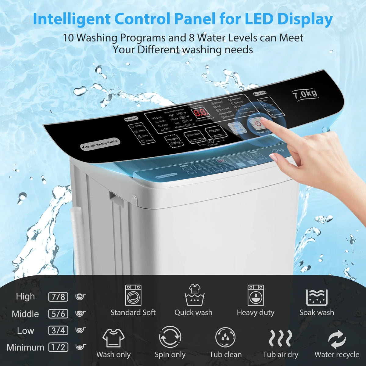 Portable 17.6lbs Fully-Automatic Washing Machine W8492