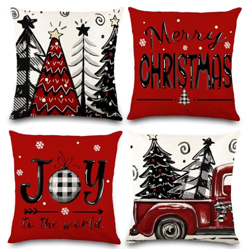 4pcs Christmas Pillow Covers 18x18 Inch Red Throw Case X438018