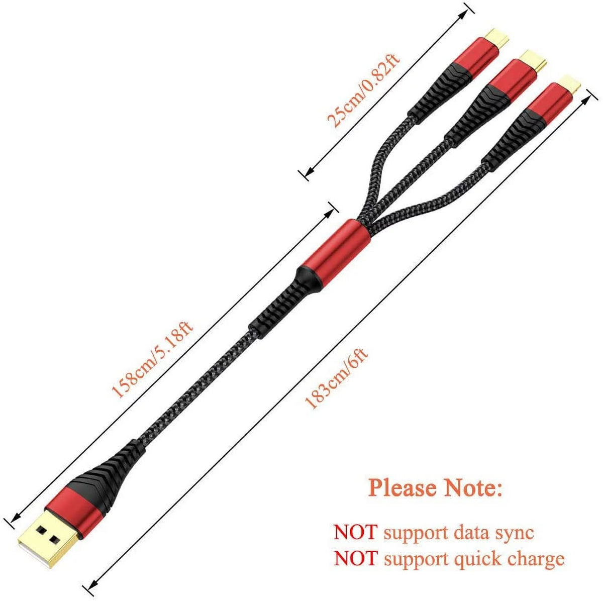 3 in 1 Nylon Braided Multi Charger Cable 2Pack 6ft H3450