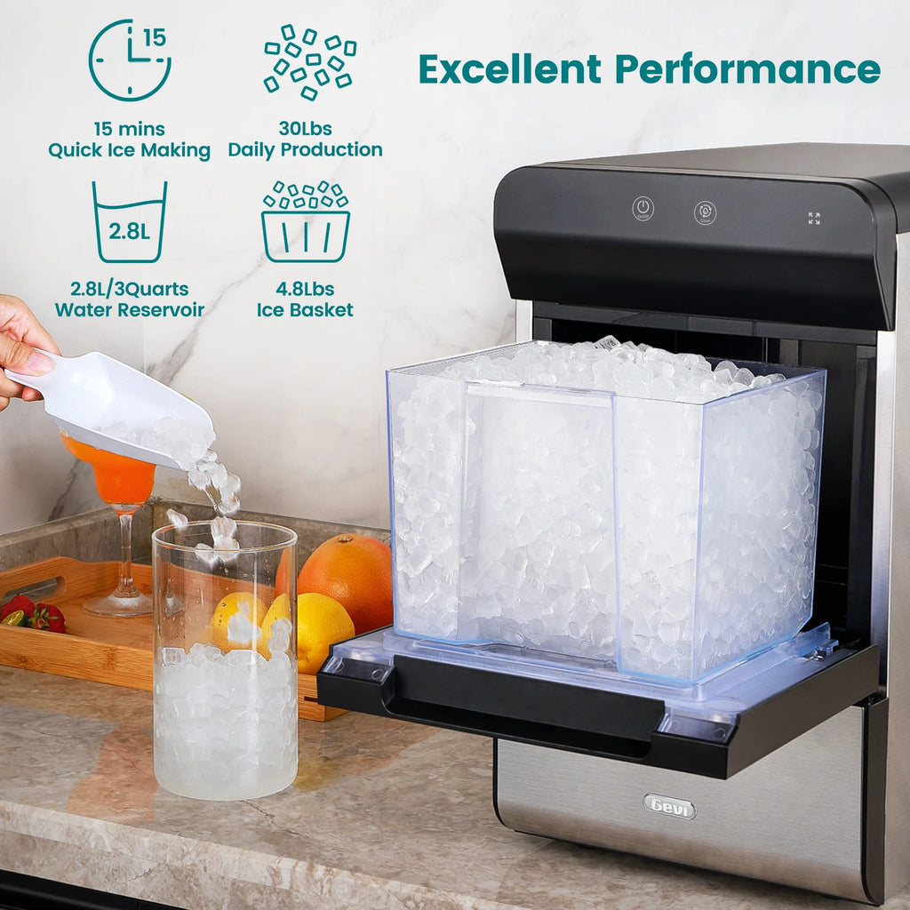White Stainless Steel Countertop Nugget Ice Maker T268563
