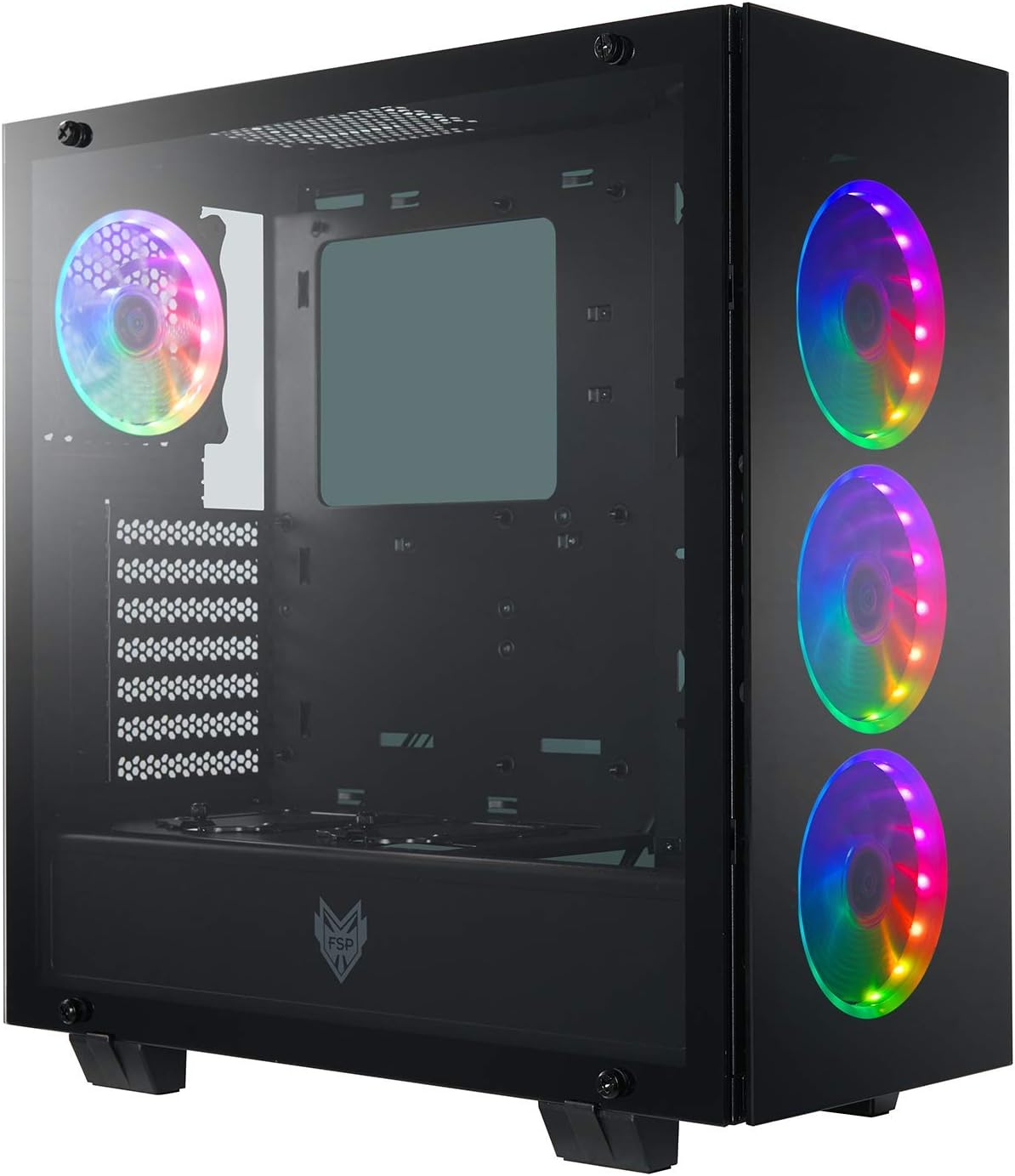 ATX Mid Tower PC Gaming Case with 3 Tempered Glass Panels and 4 ARGB Fans F439