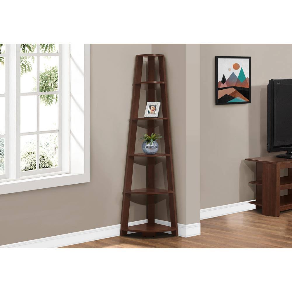 Cappuccino Faux Wood 5-Shelf Corner Bookcase B68940