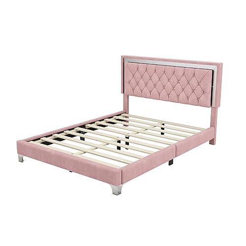 Queen Size Velvet Upholstered Platform Bed with 2 Nightstands X262397