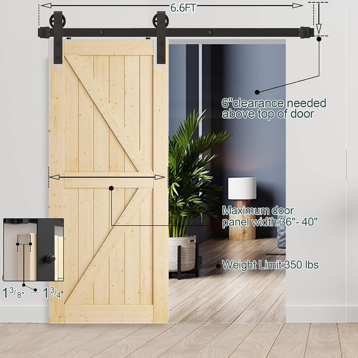 6.6FT Heavy Duty Q235 Carbon Steel Barn Door Hardware Kit I6163
