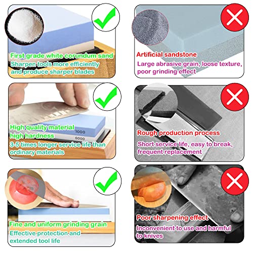 Double Sided 1000/6000 Grit Knife Sharpening Stone Kit with Bamboo Base and Angle Guide J81584
