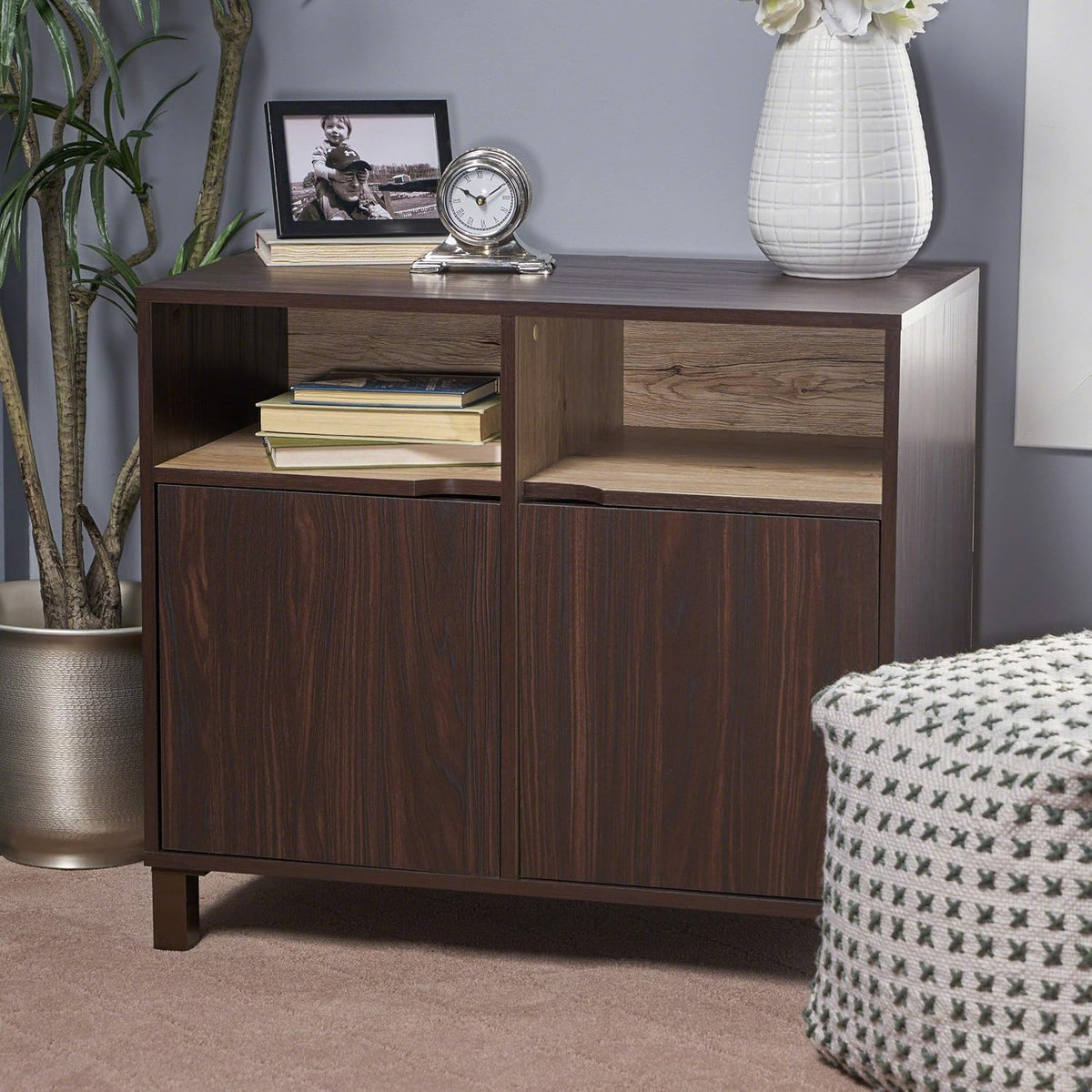 Walnut Brown 2-Shelf Faux Wood Cabinet U297