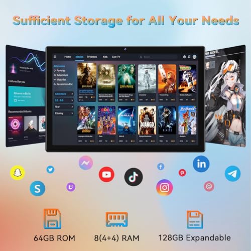 10.1 Inch Android 14 Tablet, Octa-Core, 64GB ROM, 8GB RAM, 128GB Expandable, Dual Camera, 5G WiFi, Bluetooth, FHD IPS Screen, 2 in 1 Tablet with Keyboard, Case, Stylus I339639