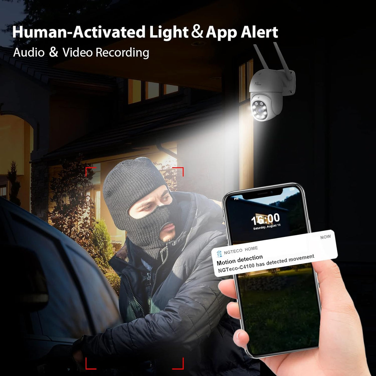 Outdoor 2K WiFi Security Camera with Spotlight Night Vision P176