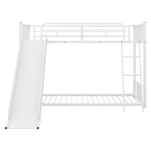 Twin Over Twin Low Bunk Bed with Slide and Ladder Y621