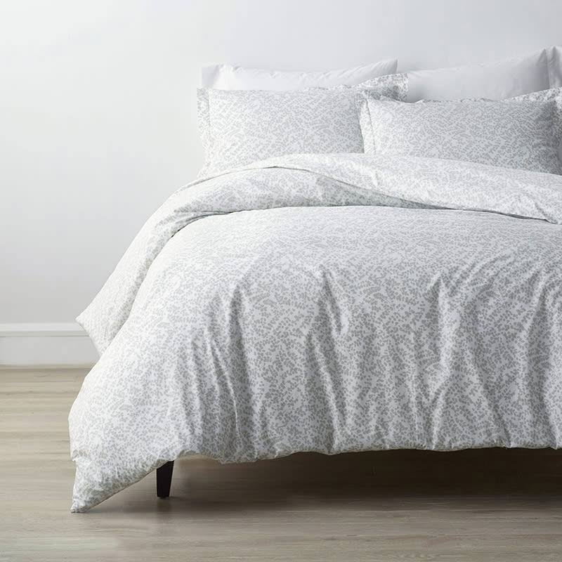 Pearl Gray Botanical Organic Cotton Percale King Fitted Sheet C1784